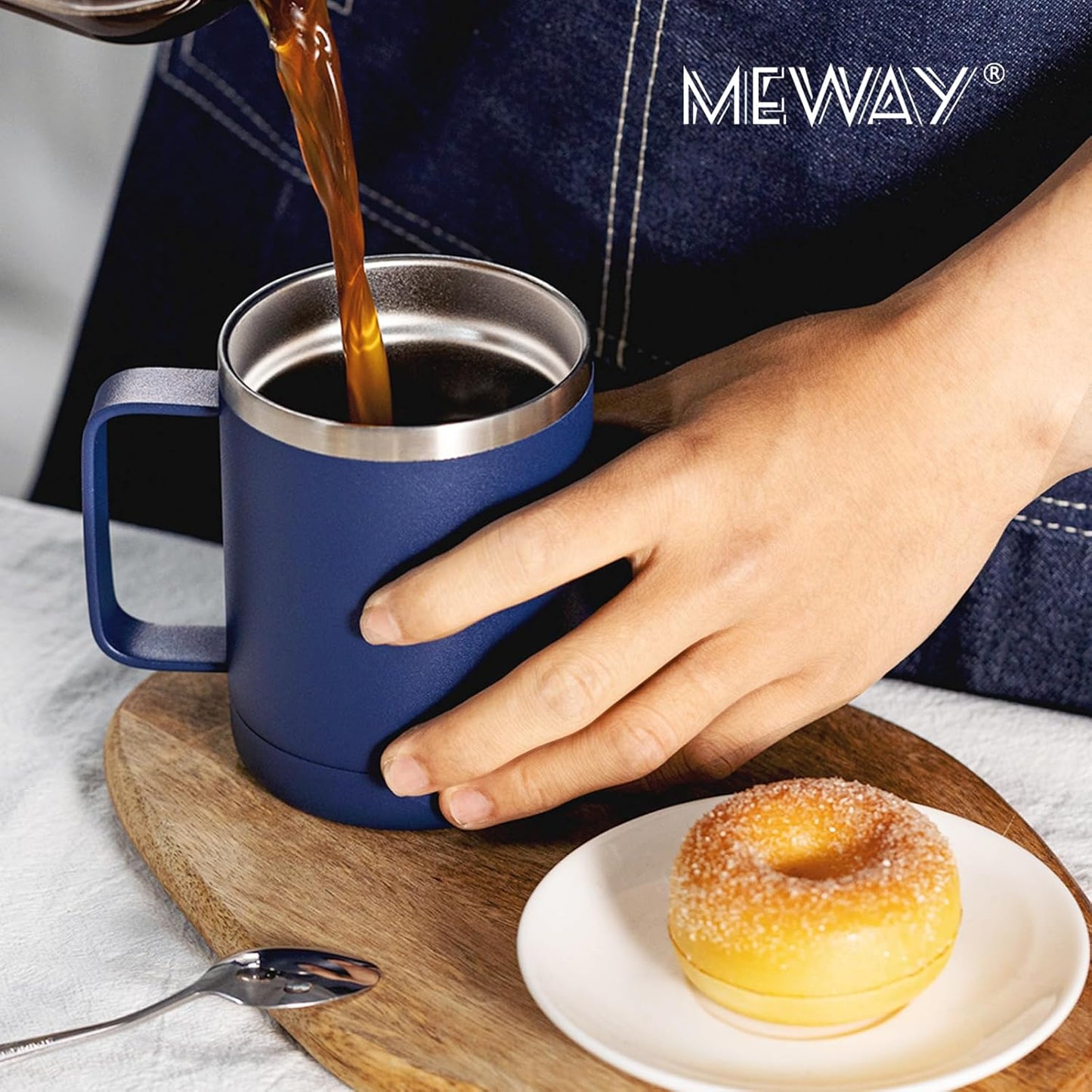 MEWAY 12oz Coffee Mug With Handle 4 Pack Bulk,Stainless Steel Insulated Travel Tumblers With Sliding Lid,Double Wall Vacuum Camping Cup for Hot & Cold Drinks Tea (Navy,Set of 4)