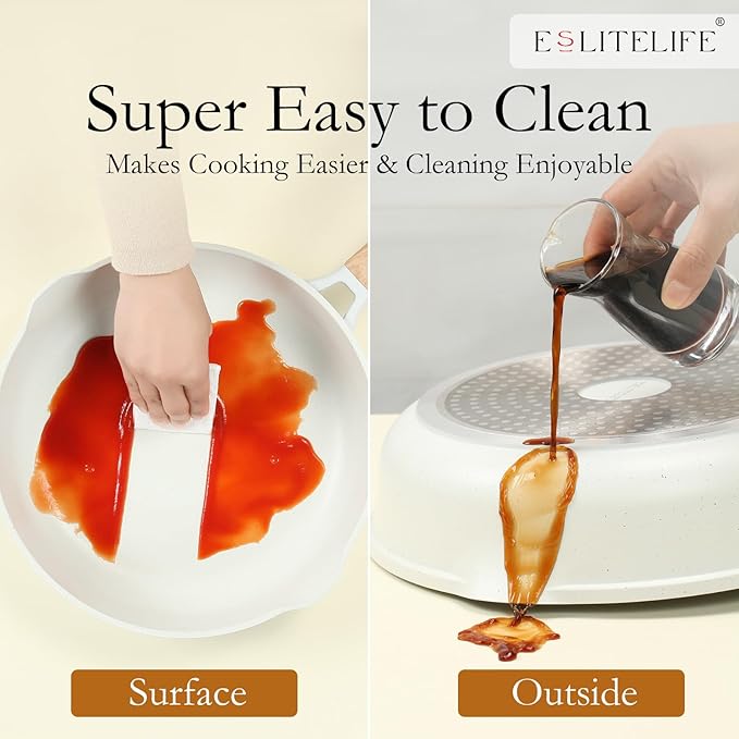 ESLITE LIFE Frying Pans Set with Lids Nonstick Skillets Set Egg Omelette Pans, Healthy Ceramic Coating Cookware Chef's Pan, Compatible with All Stovetops, PFOA Free (White,7-Piece)