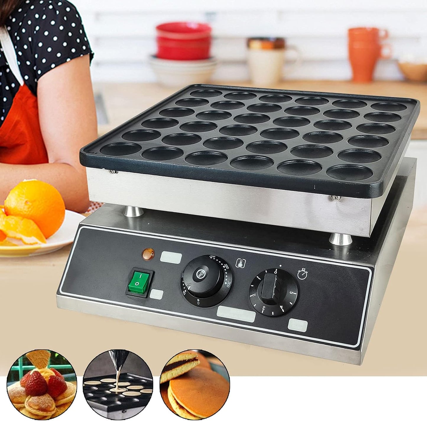 36 Holes Electric Mini Dutch Pancake Maker Baker Machine Nonstick Commercial New Poffertjes Mini Pancake Baker Electric Waffle Maker Muffin Machine Corn Dog for Family Breakfast Gift