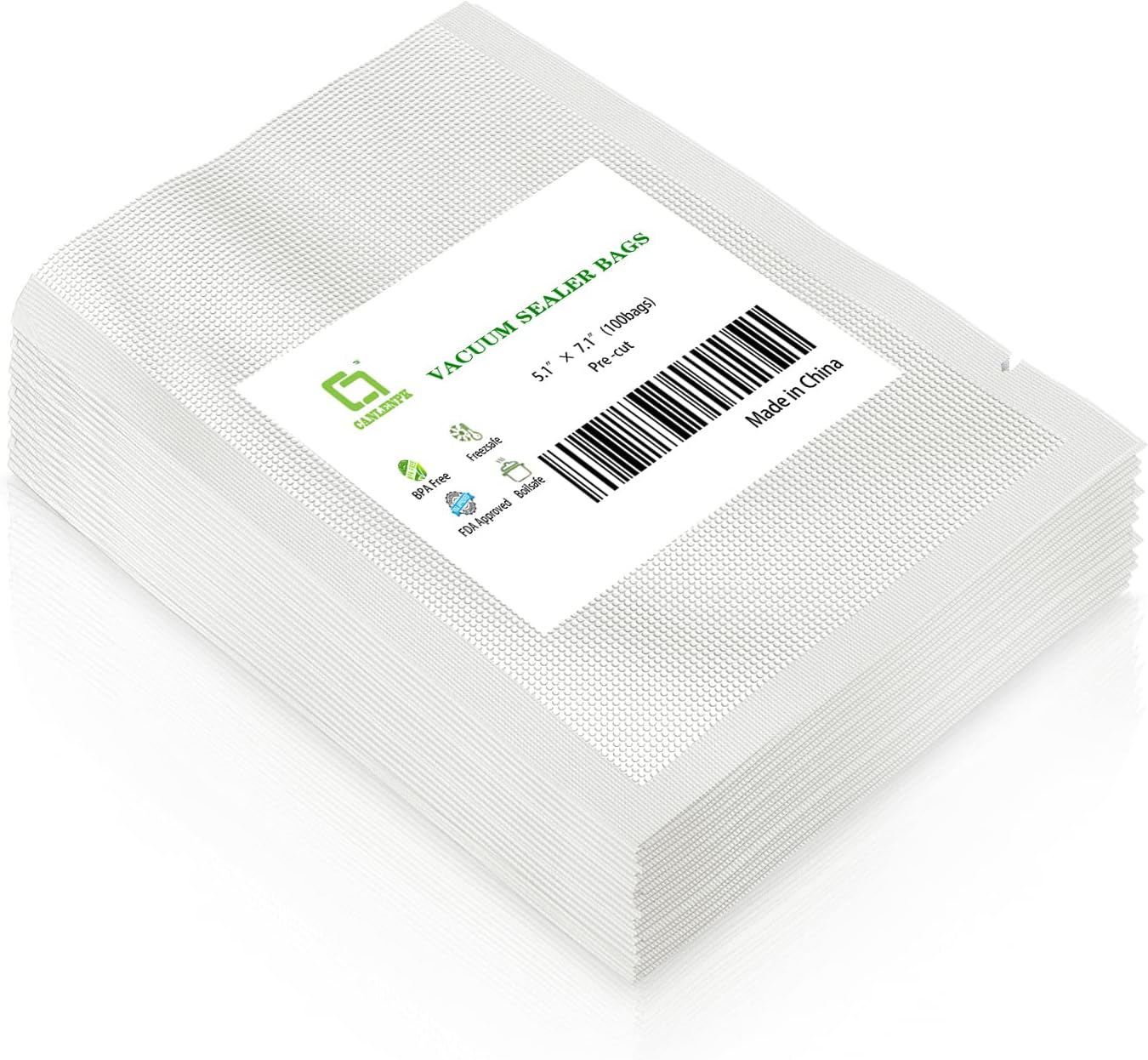 CANLENPK 5.1x7.1 Inch/13x18cm Vacuum Food Seal Bags,Small Food Vacuum Storage Sealer Bag,Seal Meal Snack Fruit Nut Tea Cookie Bean,Boil Steam Heat Freezer Sous Vide Grocery Sealable Food Bag (100PCS)