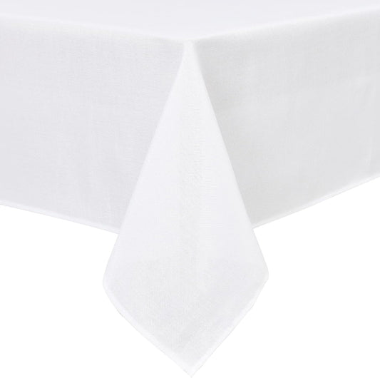 Hiasan Faux Linen Rectangle Tablecloth - Wrinkle and Stain Resistant Washable Table Cloth for Kitchen Dining Room Holiday Table Cover for Dinner, White, 60 x 140 Inch