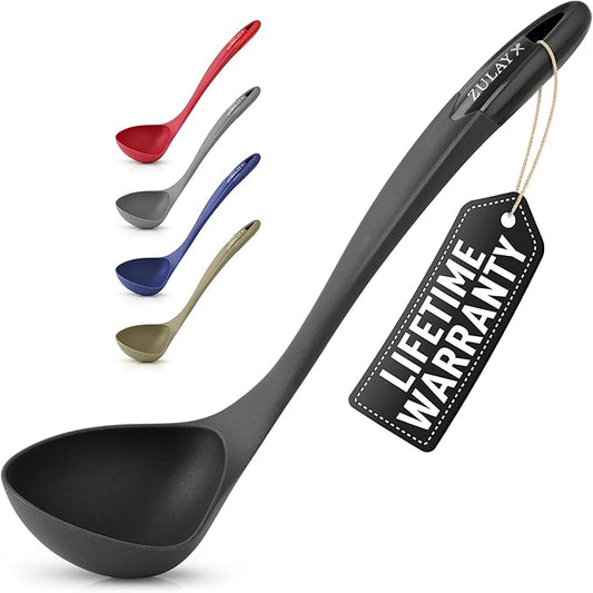 Zulay Kitchen Soup Ladle – Ergonomic, Heat-Resistant & Versatile for Serving Soup, Chili, Gravy & More - Black