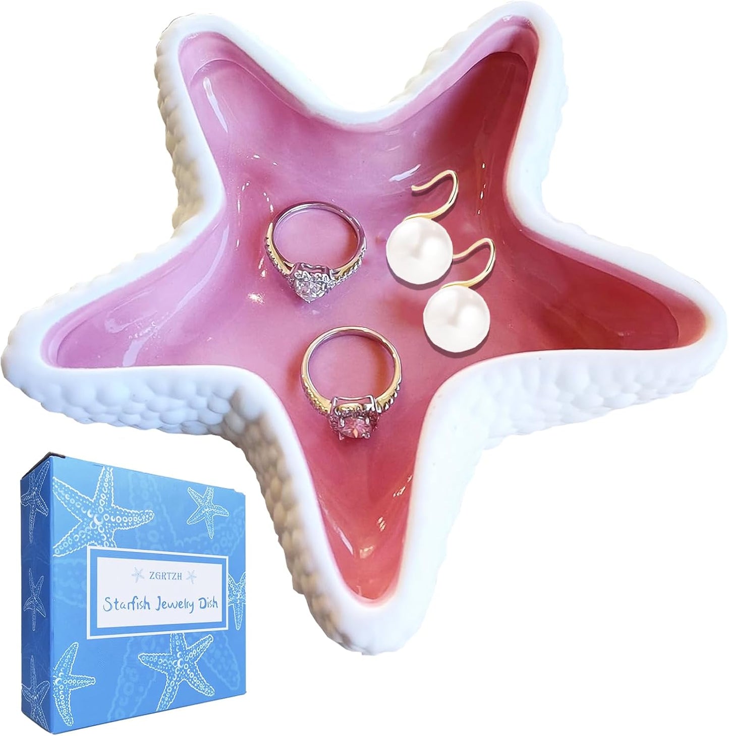 Ceramic Starfish Jewelry Dish Tray Pink Shell Jewelry Holder Ring Holder Trinket Dish Ocean Coastal Decor Jewelry Plate Decorative Tray Key Bowl for Jewelry Christmas Home Room Beach Decor