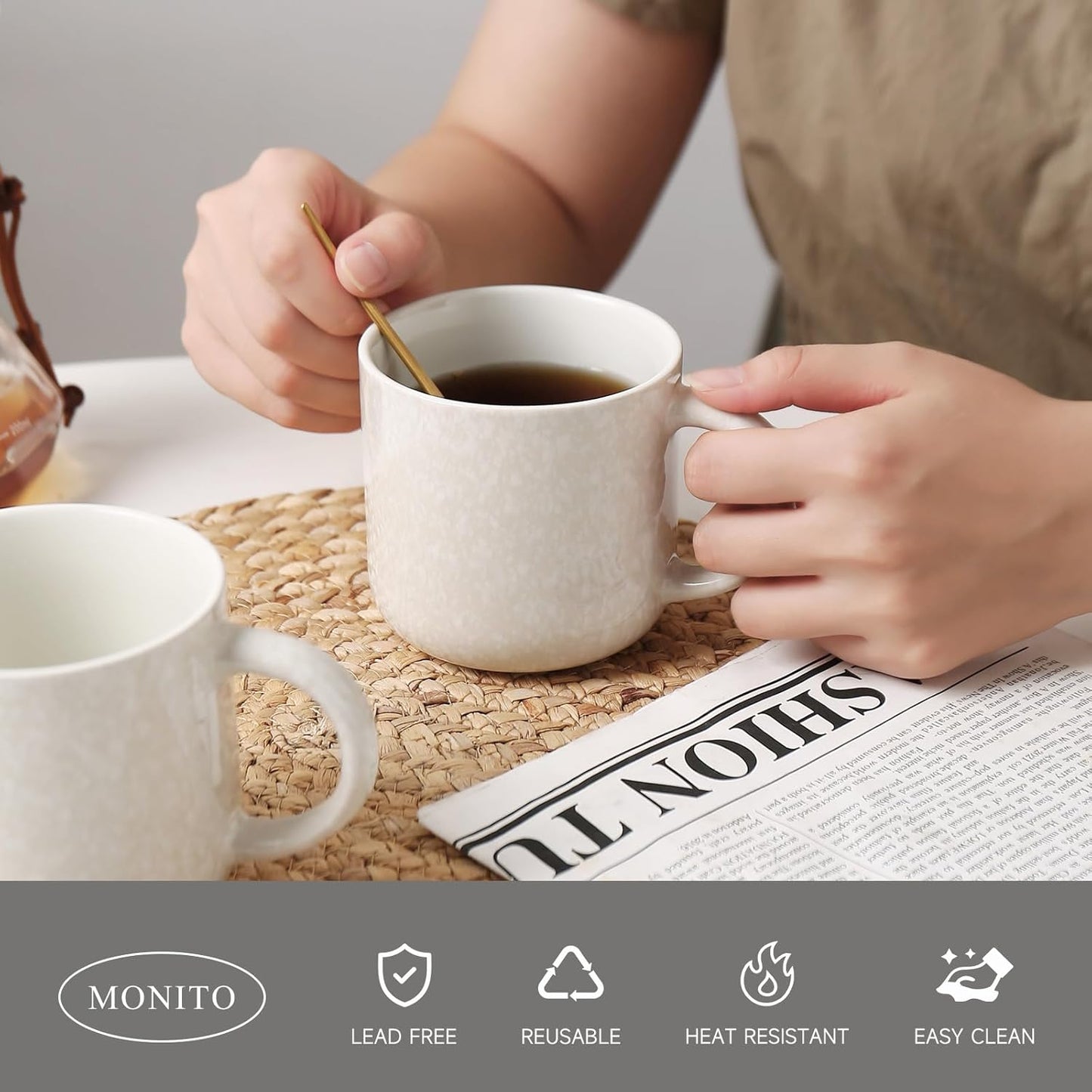 12 OZ Coffee Mugs Set of 4, Modern Ceramic Coffee Mugs Set with handle for Tea/Latte/Cappuccino/Milk/Cocoa.White.