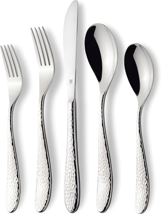 Hammered Silverware Set | Premium 18/10 Stainless Steel Flatware Service for 4 | Heavy-Duty & Dishwasher Safe | Built to Last (20-Piece, Marettimo Hammered)