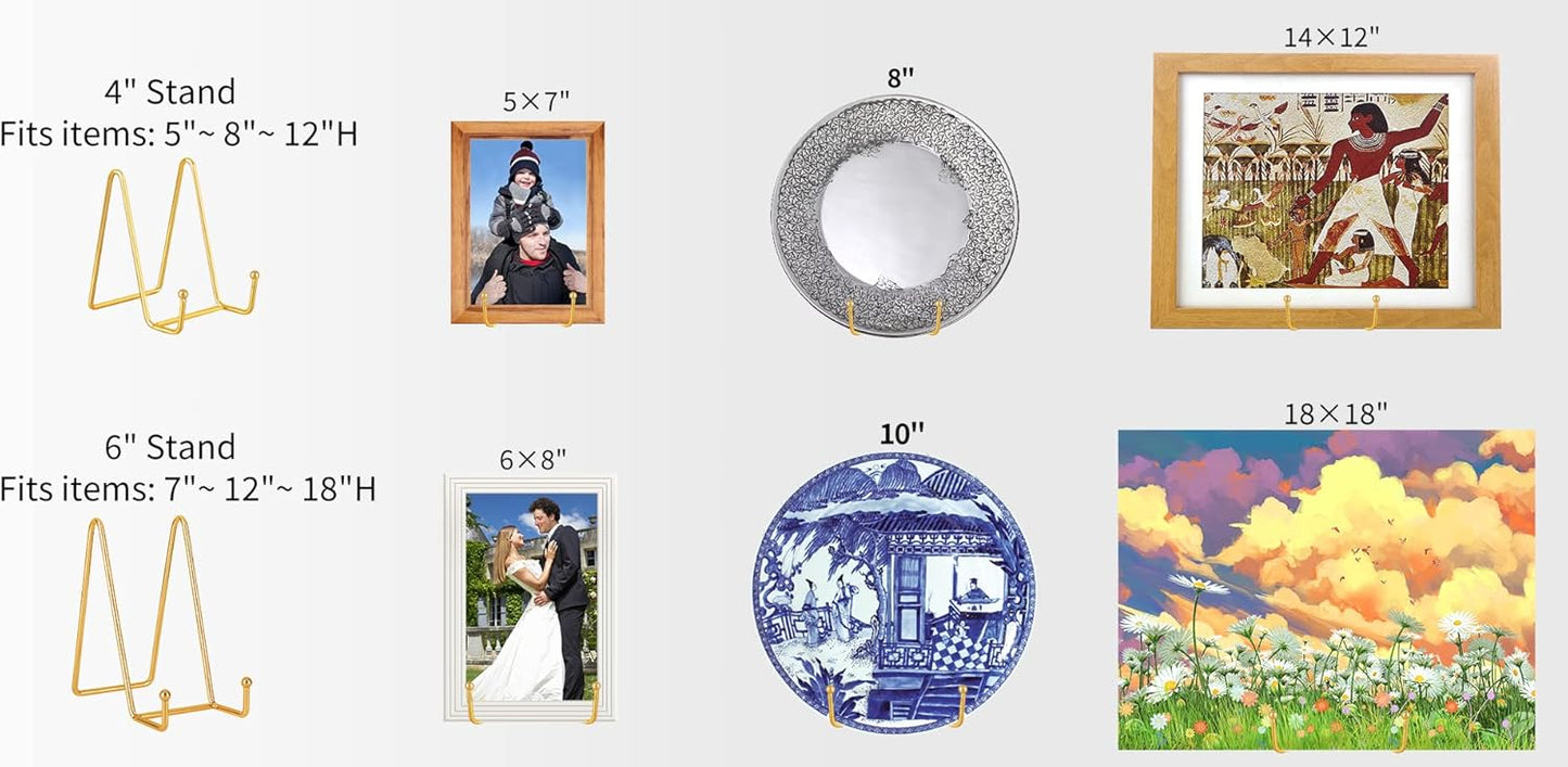 IBosins 5 Pack 6 Inch Plate Holder Display Stands, Metal Gold Frame Stand for Picture, Book, Photo Easel, Creation, Collectibles