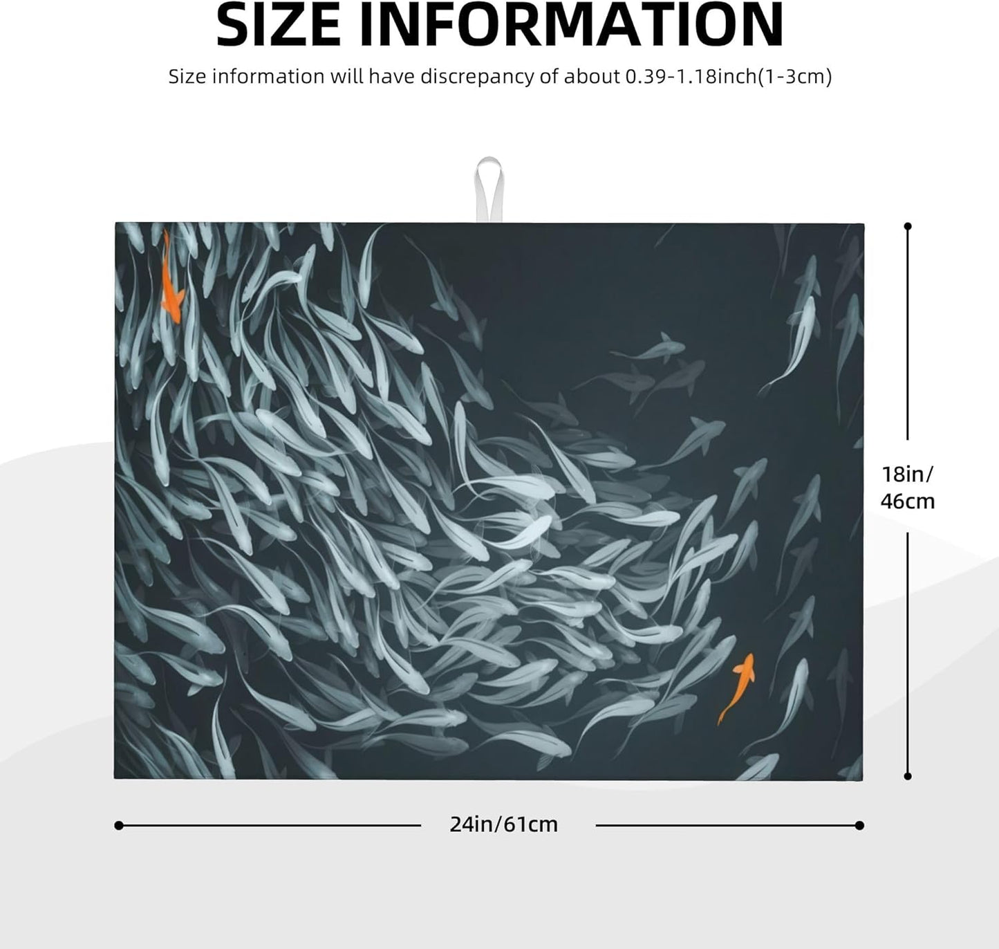 Japanese Fish Dish Drying Mat 18x24 Inch, Microfiber Absorbent Fast Dry Mat Artistic Painting of Fish Large Dish Mat Drying Kitchen Mat, Kitchen Drying Pad for Kitchen Counter Coffee Bar Decor