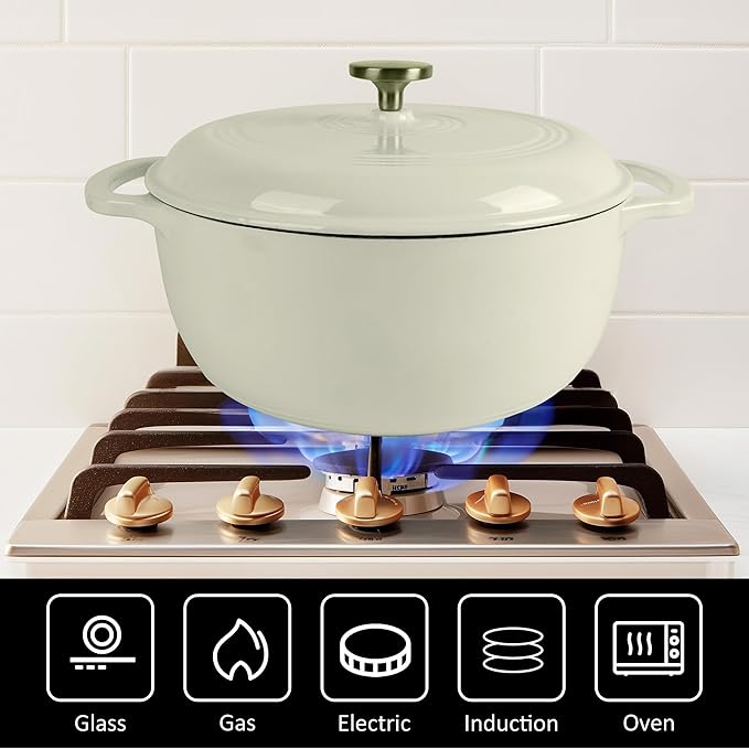 Premium Enameled Cast Iron Dutch Oven for Bread Baking | Non-Stick 2QT Oval Bread Oven with Lid | Perfect for Sourdough, Loaf, and Artisan Baking (Round Cream, 5.5 QT)