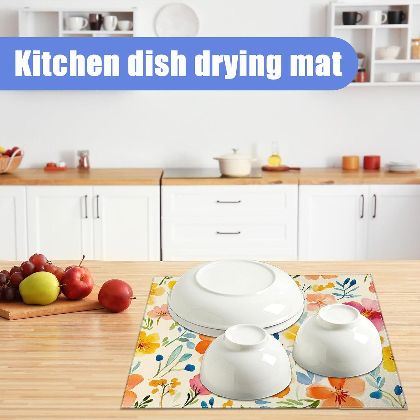 Colorful Flower Dish Drying Mat for Kitchen Counter Spring Floral Drying Pad Absorbent Reversible Dish Drainer Rack Mats Draining Pad 18"x24"Inch