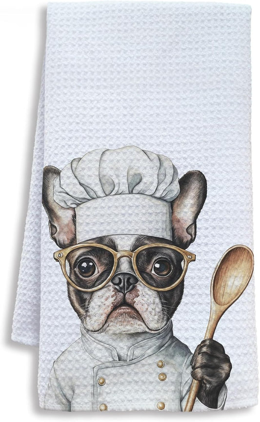 Funny Boston Terrier Dog Kitchen Towels, Boston Terrier Gifts for Women Dish Tea Towels for Kitchen, Dog Lovers Mom Dad Owner Gifts Decorative Hand Towels, 16x24 Inch
