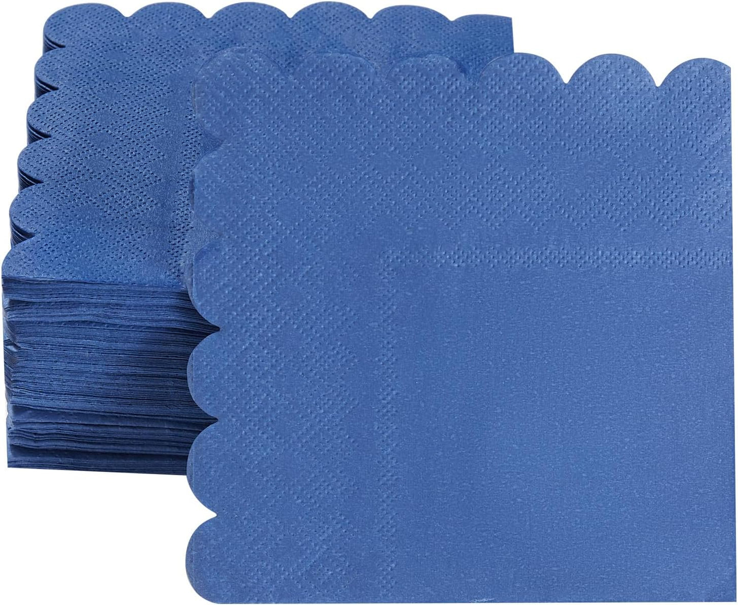 100 Pack Cocktail Napkin 2-Ply Scalloped Edged Dessert Napkins Folded 5 x 5 Inches Disposable Napkins for Dinner Wedding Birthday Party Bridal Anniversary Reception Event (Navy Blue)
