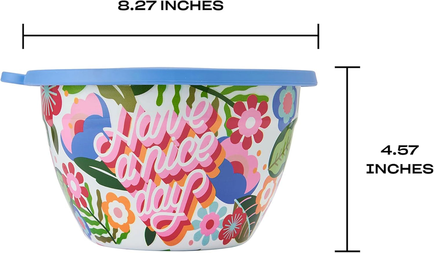 S'well Stainless Steel Salad Bowl Kit 64oz, Steffi Lynn x S'well, Comes with 2oz Mini Canister and Removable Tray for Organization, Leakproof, Easy to Clean, Dishwasher Safe