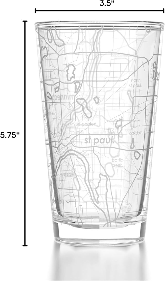 Well Told Engraved Minneapolis Minnesota Map Pint Glass, Etched Beer Gift (16 oz, Clear) City Map Pint, Custom City Glassware, Gifts For Beer Lovers