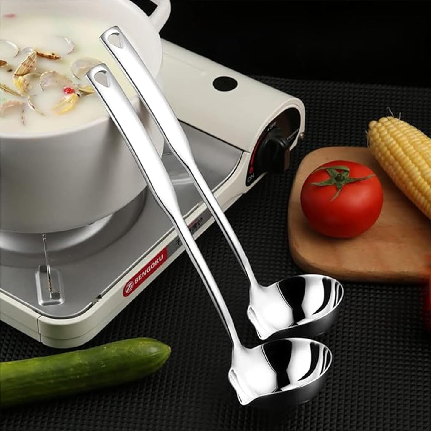 Soup Ladle 304 Stainless Steel Heavy Ladle with Pour Spout for Soups, Serving, Cooking, Stews and More 11.8 inch