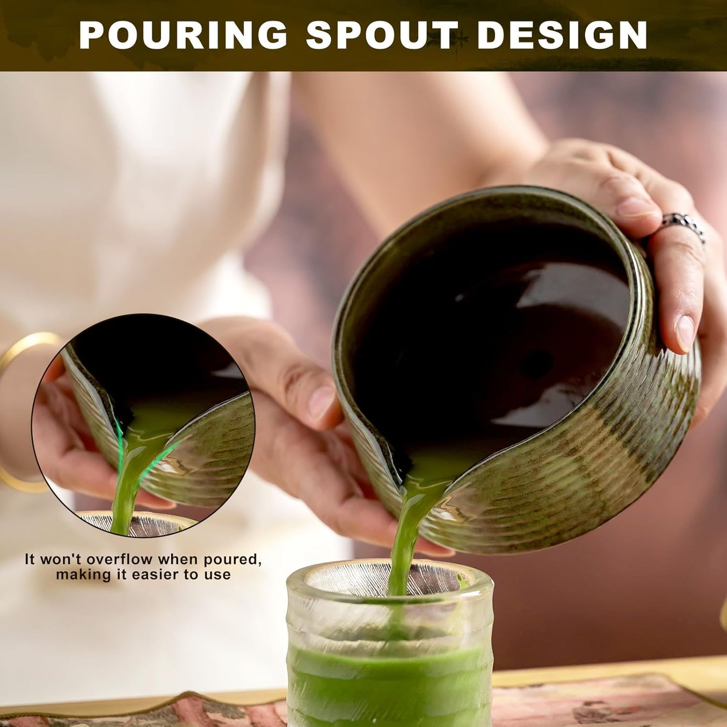 Matcha Whisk Set,(8Pcs) Includes Ceramic Matcha Bowl, Whisk, Holder, Scoop and Spoon, Rest, Sifter, Tea Towel,Traditional Tea Ceremony Set Gift