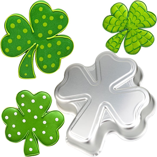 9.5-INCH St. Patrick's Day Shamrock Cake Pan Clover Mould Aluminum 3D DIY Cake Baking Pan for Birthday, Anniversary, Party, Christmas