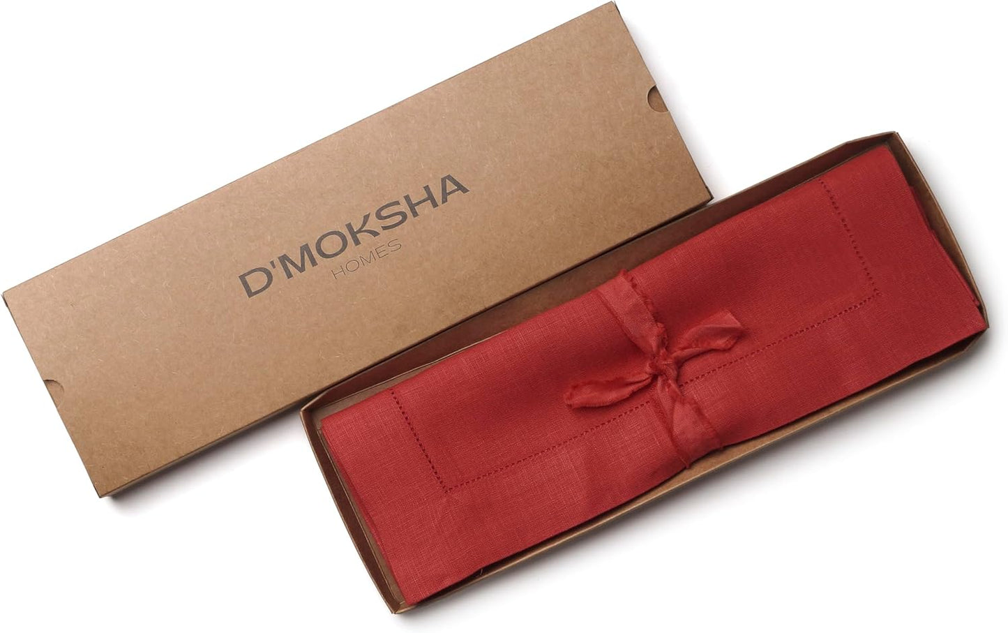 D'Moksha Homes Linen Placemats Set of 4 - Classic Hemstitch Bright Red Placemats 14 x 19 Inch - 100% Pure Linen Table Mats for Fall, Autumn and Halloween - Handcrafted and Machine Washable