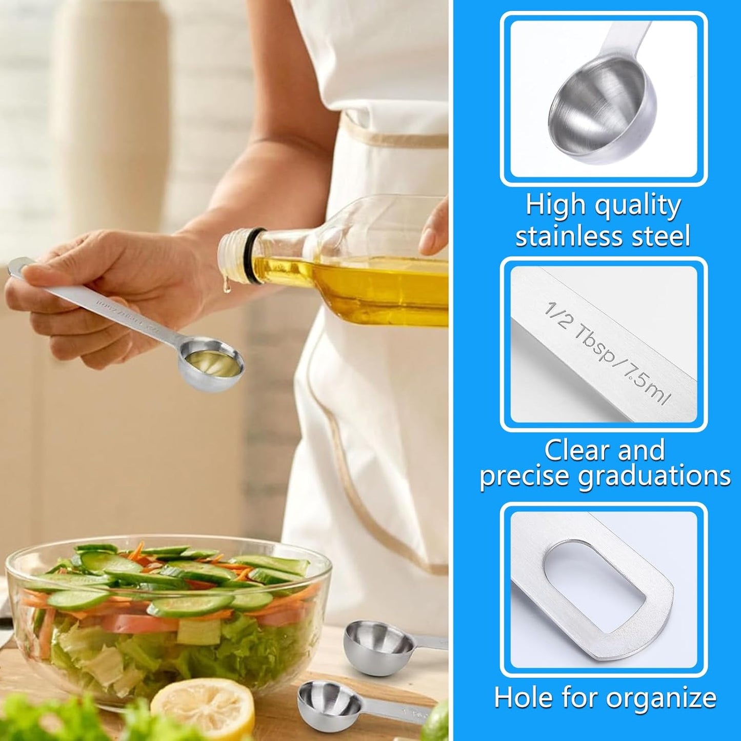 2 PCS Tablespoon Measuring Spoon 1/2 Tbsp Stainless Steel Measuring Spoons 1/2 Teaspoon Scoop Kitchen Cooking Spoon for Measurings Coffee Grains Protein Pet Food, Silver