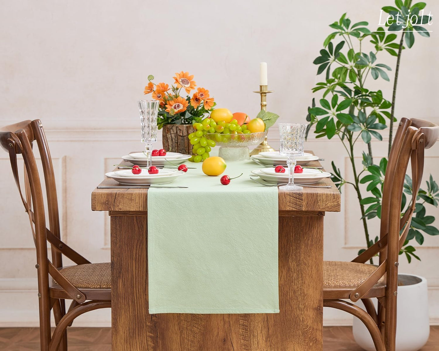 Letjolt Sage Green Table Runner 72 Inches Rustic Farmhouse Table Runner Cotton Runner Plain Table Decor