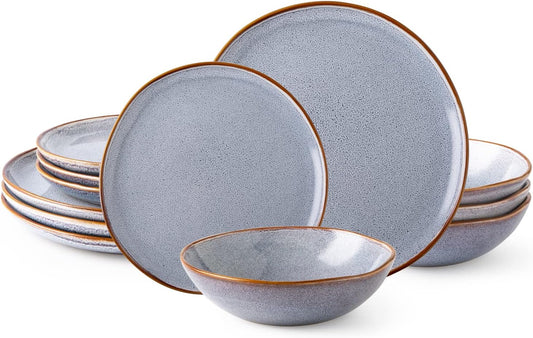 AmorArc Ceramic Dinnerware Sets,Handmade Reactive Glaze Stoneware Plates and Bowls Sets,Highly Chip and Crack Resistant Dishware | Dishwasher & Microwave Safe Dishes, Service for 4 (12pc)
