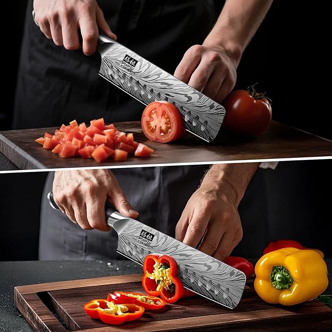 SHAN ZU Nakiri Knife in Powder Steel, Ultra Sharp 7 Inch Vegetable Kitchen Knife, High Carbon Japanese Chopping Knives, Multipurpose Chef Knives for Meat with Ergonomic Pakkawood Handle