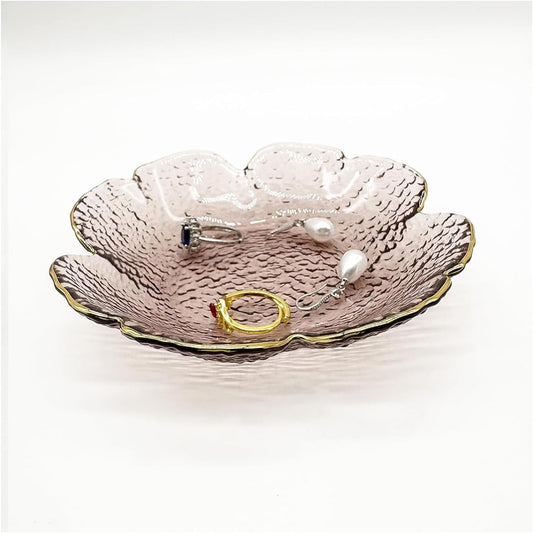 Pink Small Ring Dish, Flower Glass Jewelry Dish Tray, Crystal Jewlery Ring Holder Dish, Vanity Decorative Dish Trinket Tray, Engagement Gift Jewelry Plate for Rings,Earrings, Entryway Key Bowl