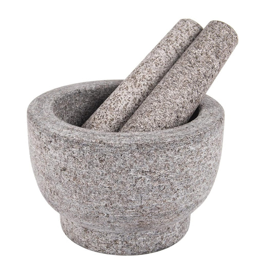 Mortar and Pestle Set,Heavy Duty,Unpolished Granite,6 Inch-2Cup Capacity,Grinder for Spices and Seeds,Grinding,Crushing and Mashing Spices,Nuts,for Guacamole,Garlic Sauce,Gray.