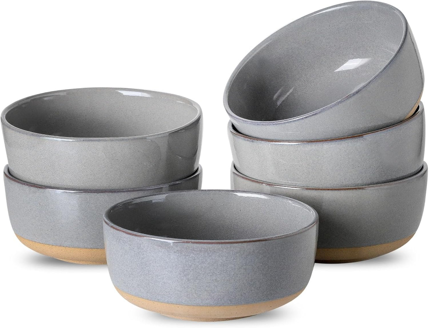 Ceramic Soup Bowls Set of 6,30 Ounce Stoneware Cereal Bowl,Porcelain Nesting Bowls for Oatmeal,Popcorn,Soup,Pasta,Fruit,Housewarming Gift,Microwave & Dishwasher Safe,Gray