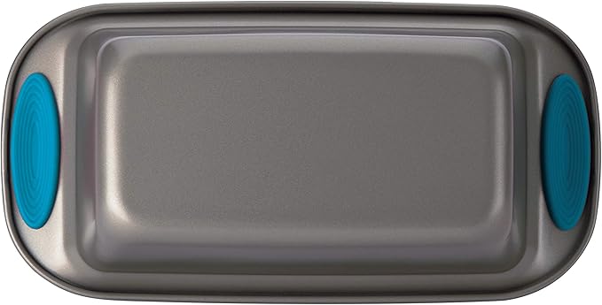 Rachael Ray Yum-o! Bakeware Oven Lovin' Nonstick Loaf Pan, 9-Inch by 5-Inch Steel Pan, Gray with Marine Blue Handles