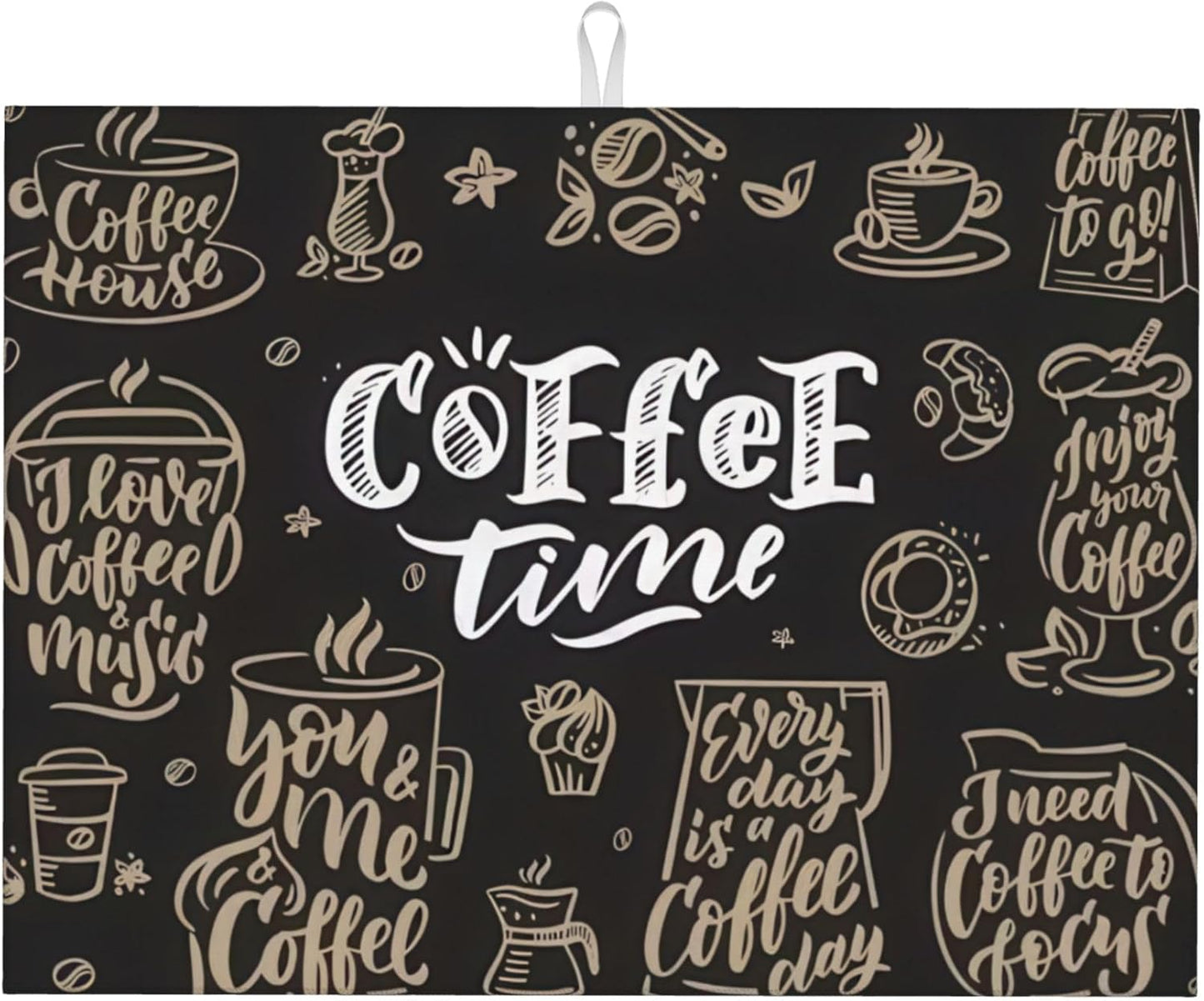 Coffee Time Dish Drying Mat 18x24 Inch, Microfiber Absorbent Fast Dry Mat Large Dish Mat Drying Kitchen Mat, Kitchen Drying Pad for Kitchen Counter Coffee Bar Decor Gifts