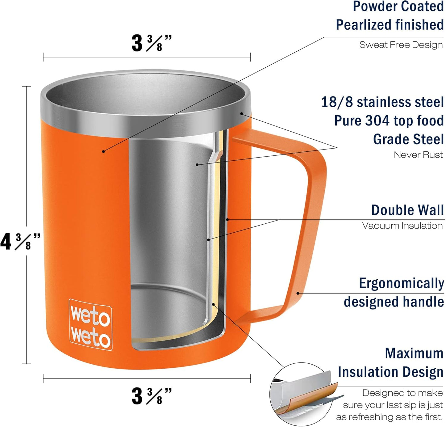 WETOWETO 14 oz Coffee Mug, Vacuum Insulated Camping Mug with Lid, Double Wall Stainless Steel Travel Tumbler Cup, Coffee Mugs Outdoor, Powder Coated Orange