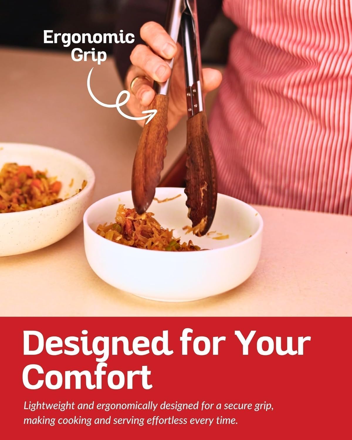 Boxiki Kitchen 9 Inch Tongs for Cooking with Wooden Tips - Nonstick Kitchen Tongs for Serving Food, Grilling, Cooking, BBQ and Tossing Salad - Made of Natural Walnut Wood