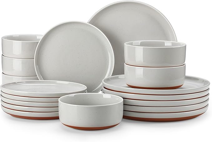 MALACASA Plates and Bowls Sets, 18 Pieces Modern Ceramic Dinnerware Set for 6 Kitchen Dinner Set Stoneware Dishware Dishes Set Microwave and Dishwasher Safe, Grey, Series TARA