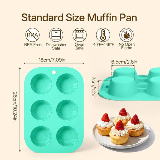 2 Pack Silicone Muffin Pan for Baking, Regular Size Nonstick Cupcake Pan, 6-Cup Silicone Muffin Tin BPA Free Dishwasher Safe, Great for Muffin Cupcake Brownie Egg Tart