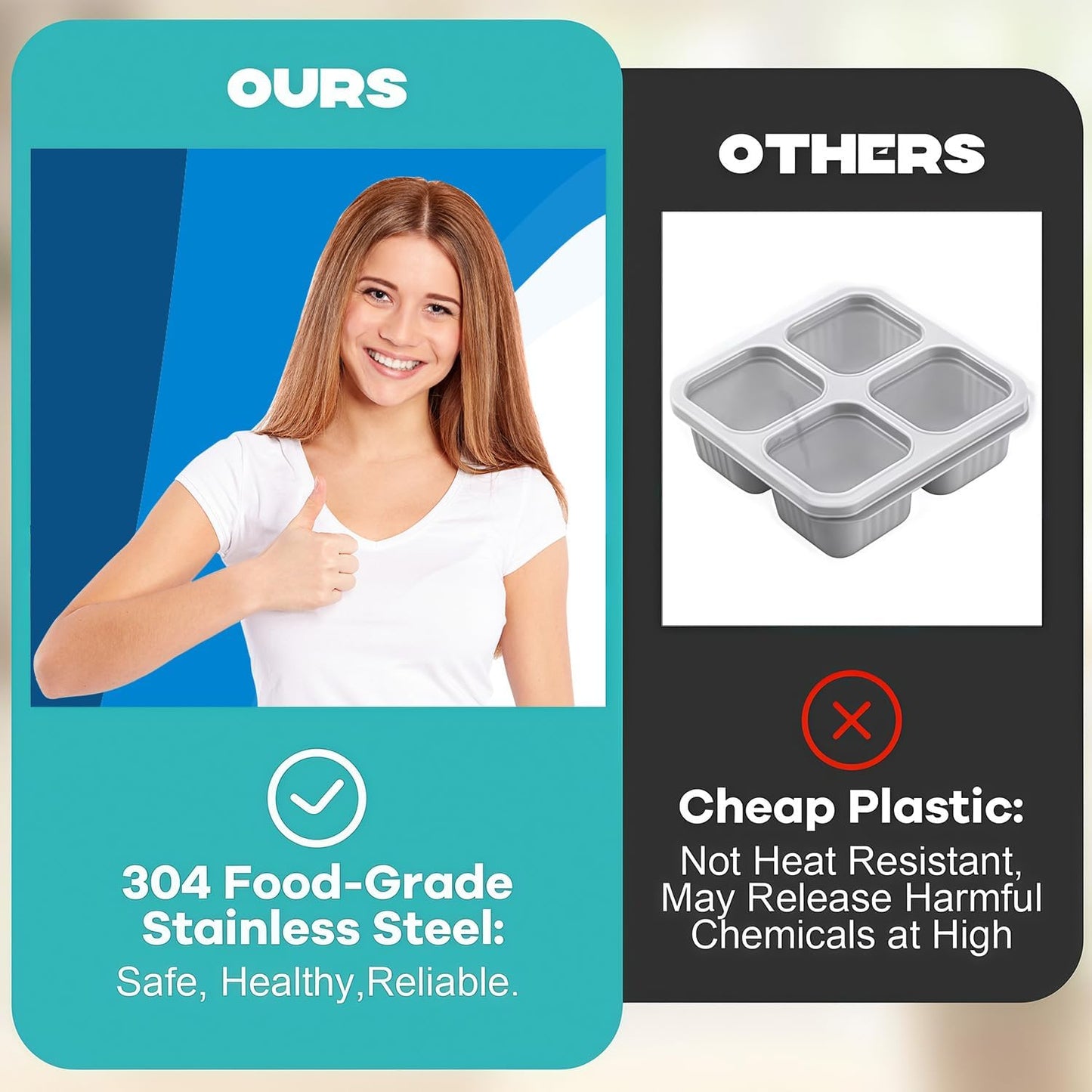 Stainless Steel Snack Containers, 6-Pack Reusable Grab and Go Containers with Leakproof Lids, Dual Compartment Bento Box for Travel, Camping & Lunch Prep