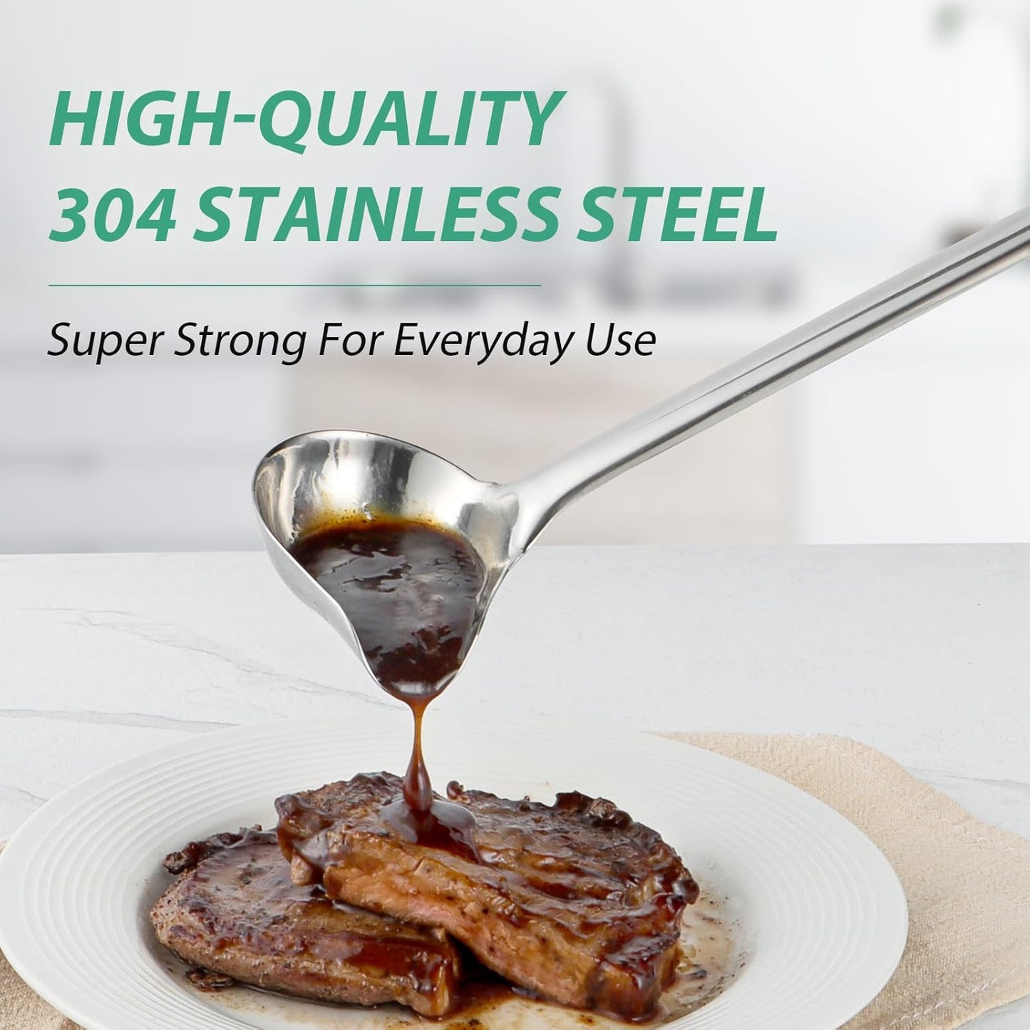 Gravy Ladle, 1 oz Small Ladles for Serving Sauce, Stainless Steel Sauce Ladle with Pouring Spout, 13.4 inch Drizzle Spoon for Gravies and Dressings, Durable Construction, Silver, KLB-ASB-123