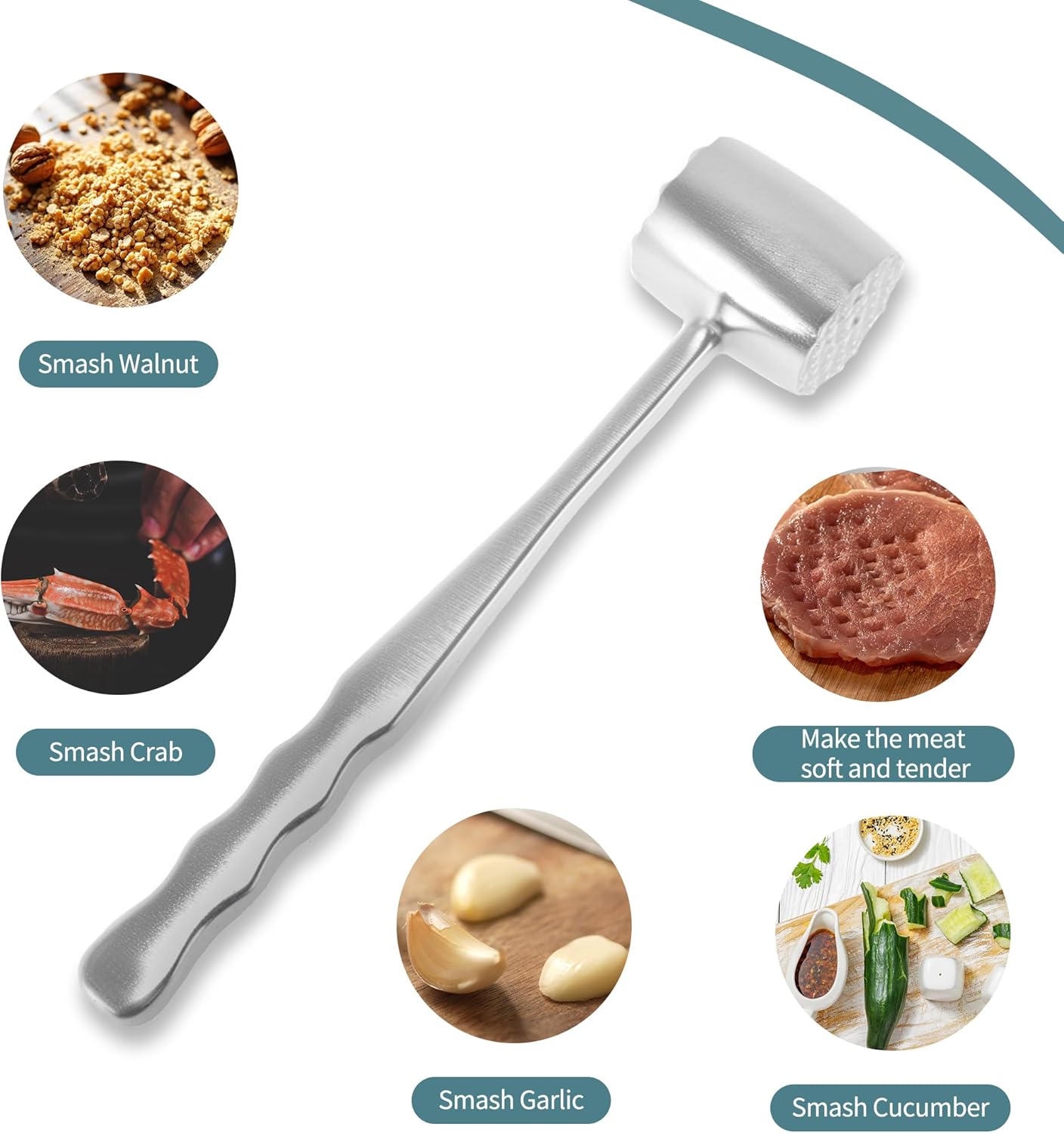 VOCOSTE Meat Tenderizer Mallet, Aluminum Alloy Kitchen Double-sided Round Meat Pounder Flattened, Meat Mallet Hammer, Steak Chicken Beef Tenderizer Tool