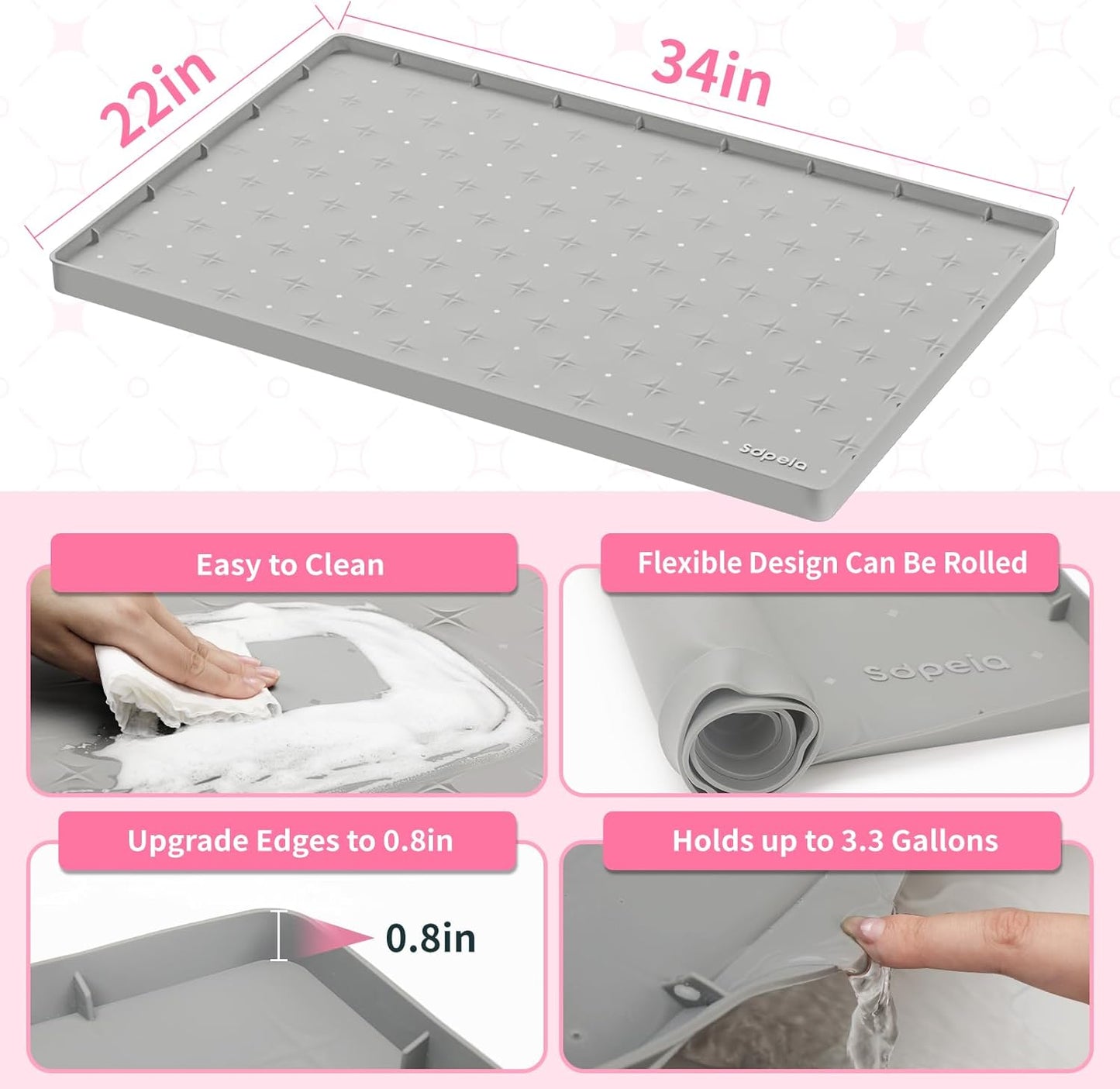 Sdpeia Under Sink Mat 34"×22" – Waterproof Silicone Cabinet Liner & Sink Protector for Kitchen & Bathroom, Multi-Purpose Organizers Tray for Pets, Laundry, Cat Litter Mat