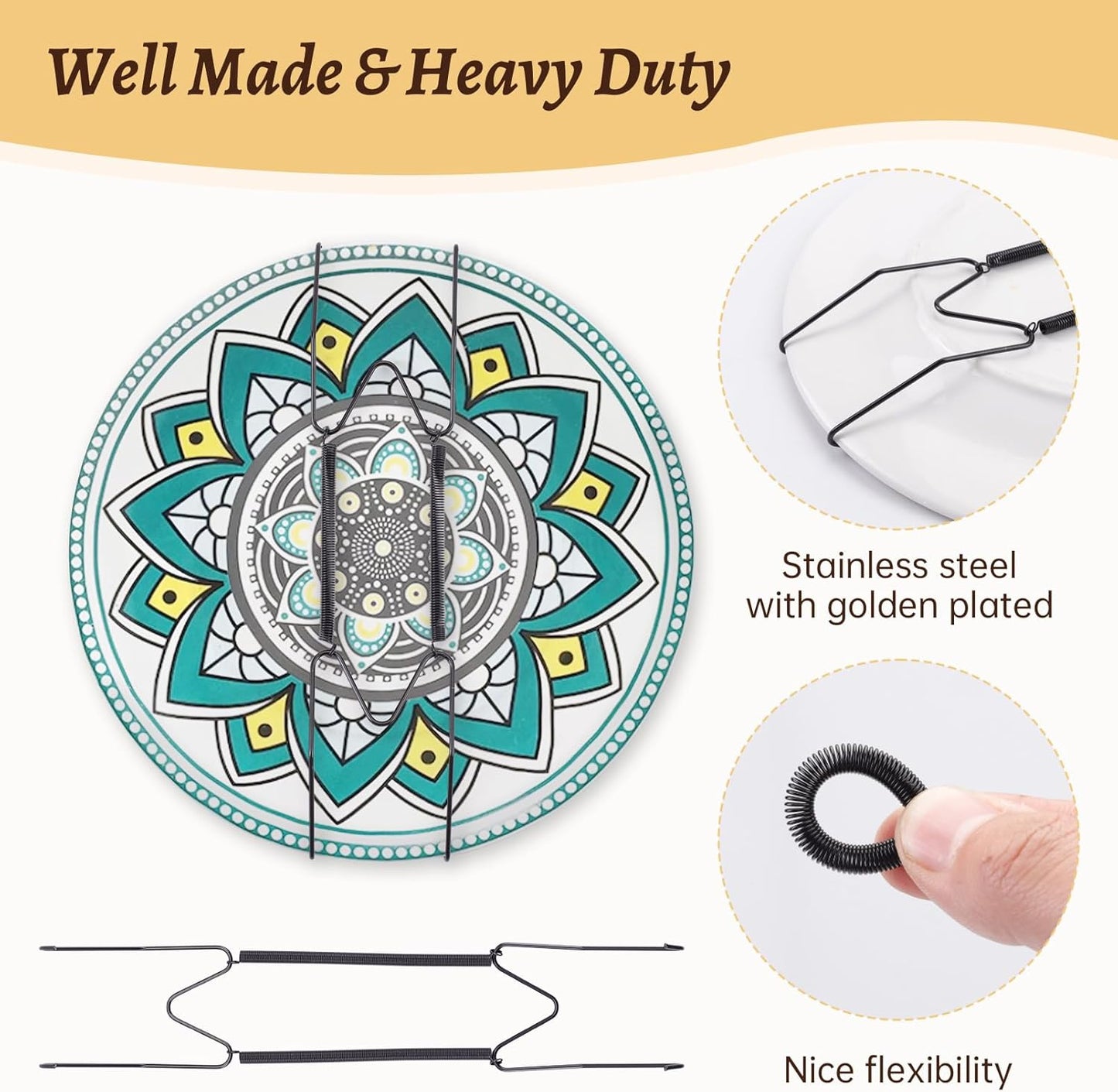 4 Pack Plate Hangers for The Wall Suitable for 6-8 inch Small Decorative Plate, Invisible Stainless Steel Plate Hangers for Display with Wall Hooks, for Plates/Platter/Dish/Picture(Black)