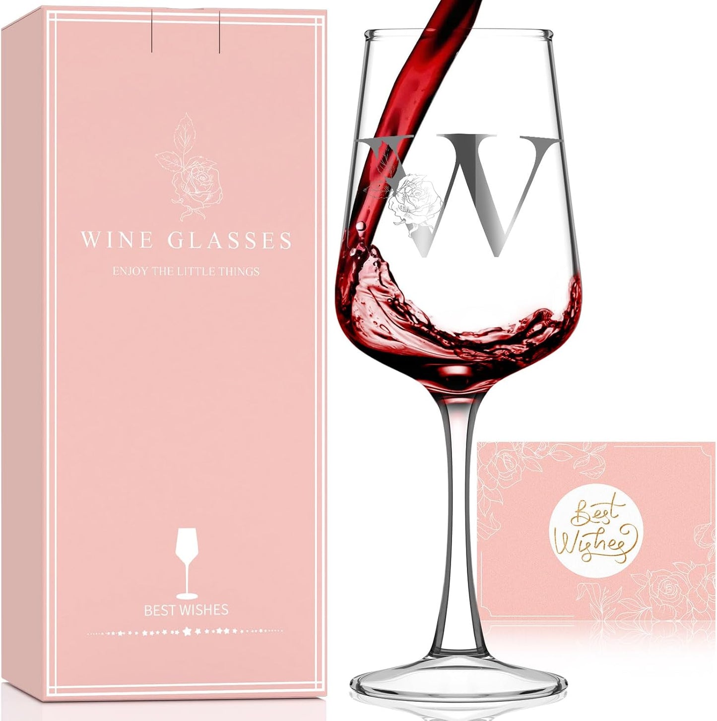 Personalized Wine Glass Gifts for Women - Monogrammed A-Z Wine Glasses Gift | Custom Christmas Gift, Valentines Day, Birthday Gifts for Women Her Mom Wife Best Friend Sister (W)