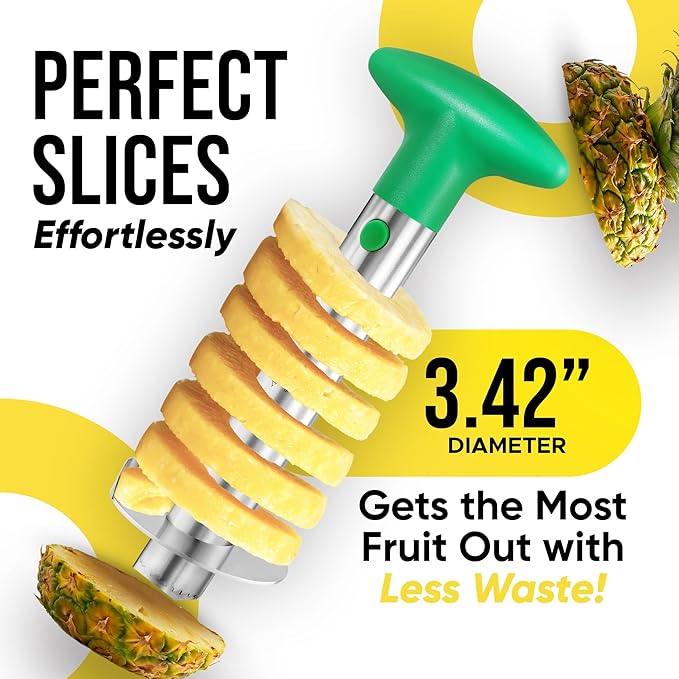 Zulay Kitchen Stainless Steel Pineapple Corer & Slicer – Heavy-Duty Pineapple Cutter with Reinforced Blade & Easy Core Remover – Effortless Pineapple Peeler & Slicer Tool - Green