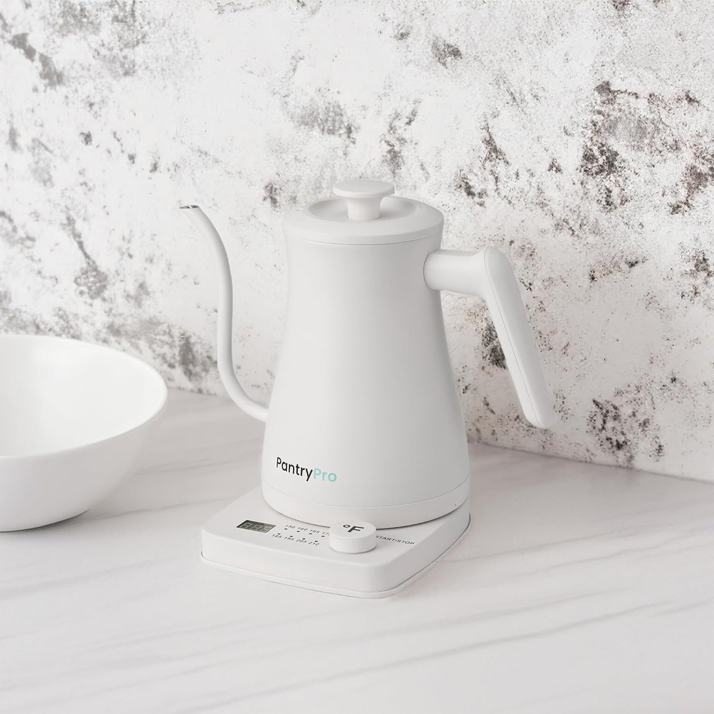 1.0L 1500W Gooseneck Electric Kettle - Stainless Steel Interior - Rapid-Boil - Auto Shut-Off, Boil-Dry Protection, Temperature Control, LED Indicator - White by The Display Guys