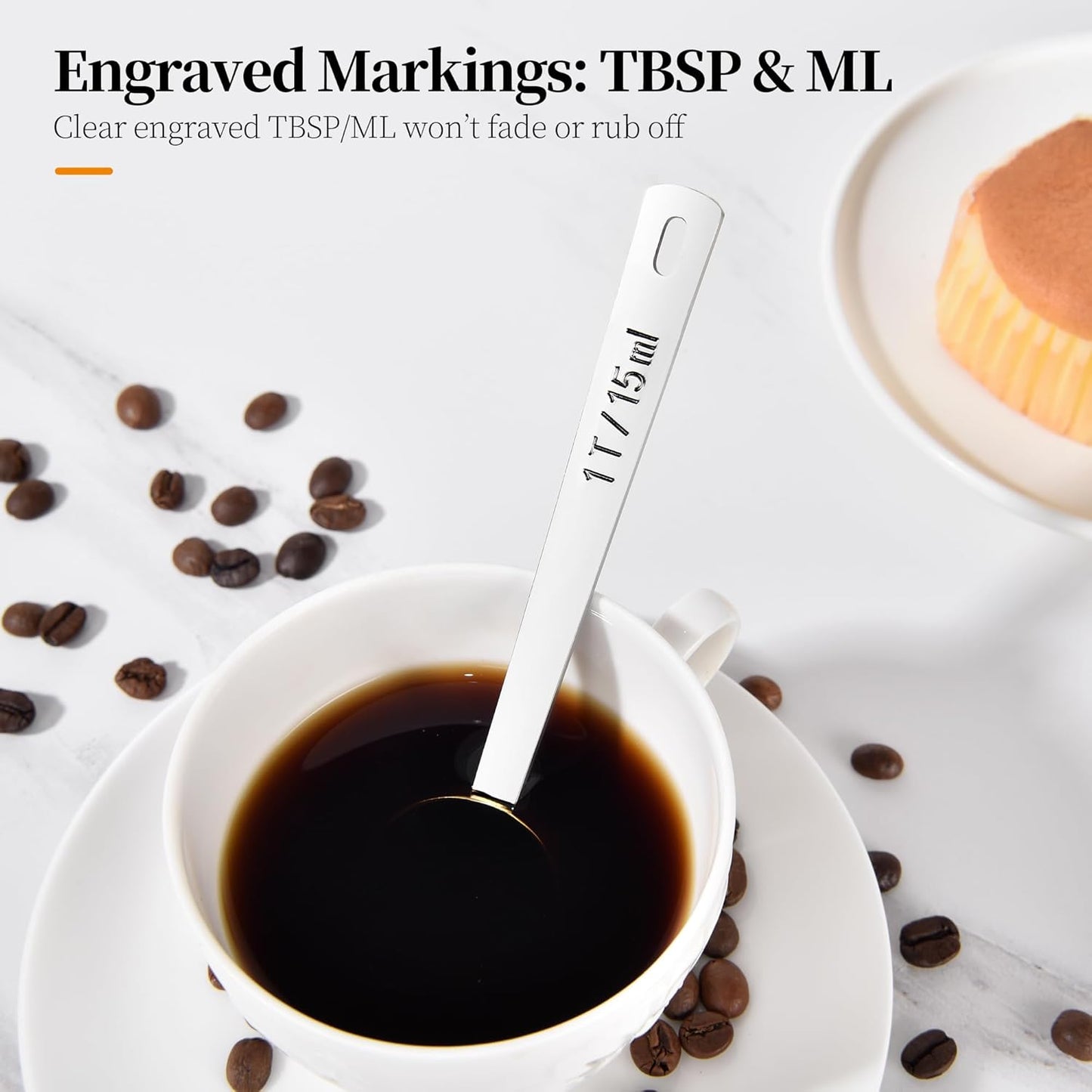 Long Handle Coffee Scoop: 5.64 Inch 18/8 Stainless Steel 1 Tablespoon Metal Measuring Spoon Tbsp Scoop for Coffee Beans, Grounds Coffee, Coffee Powder, Tea, Tall Jars (1Tbsp/15ml)