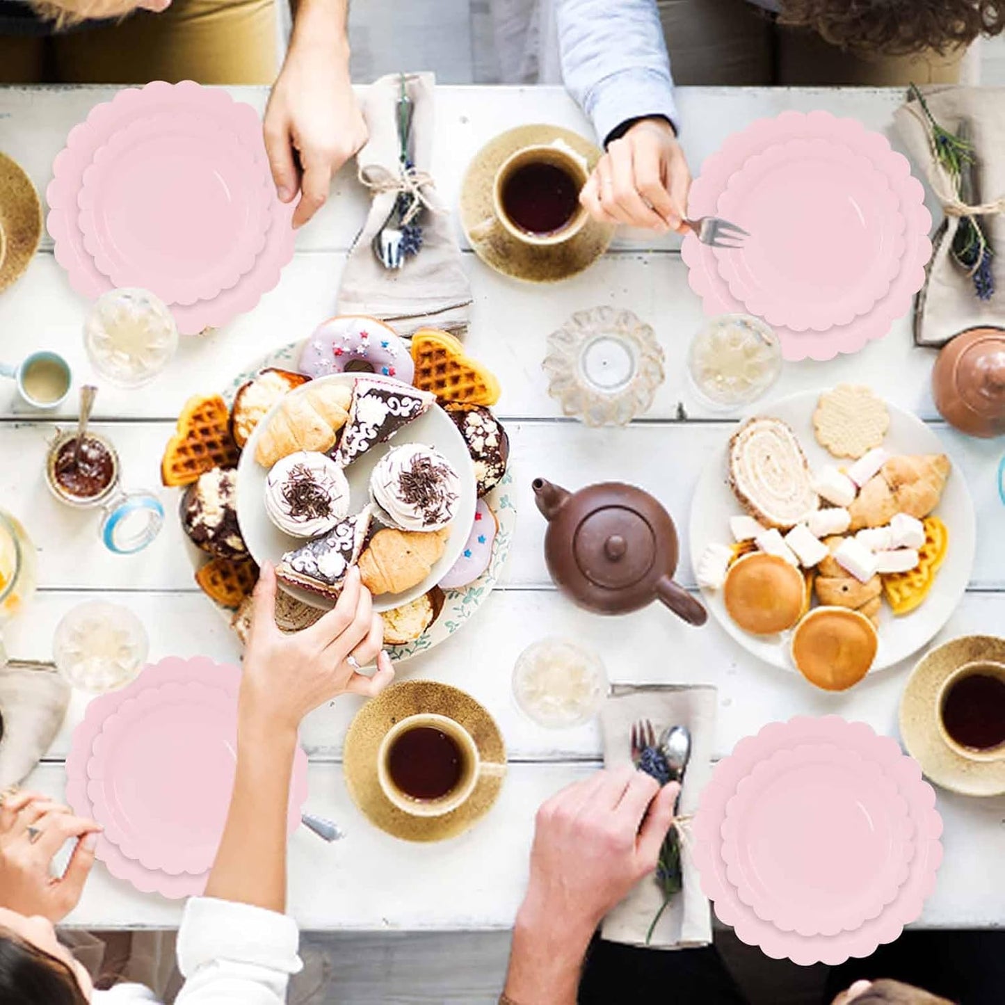 50 Pcs Light Pink Scalloped Paper Plates 25 × 7'' and 25 × 9'' Disposable Pink Scalloped Dinner Plates for Wedding Baby Shower Birthday Party Disposable Dessert Plate