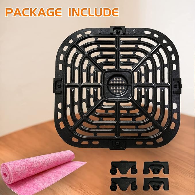 Air Fryer Grill Pan for Instants Vortex Plus 6QT Air Fryers, Upgraded Air Fryer Grill Crisper Plate Tray with Rubber Bumpers for Instants Vortex 5.7QT, 6QT Air Fryer, Nonstick, Dishwasher Safe