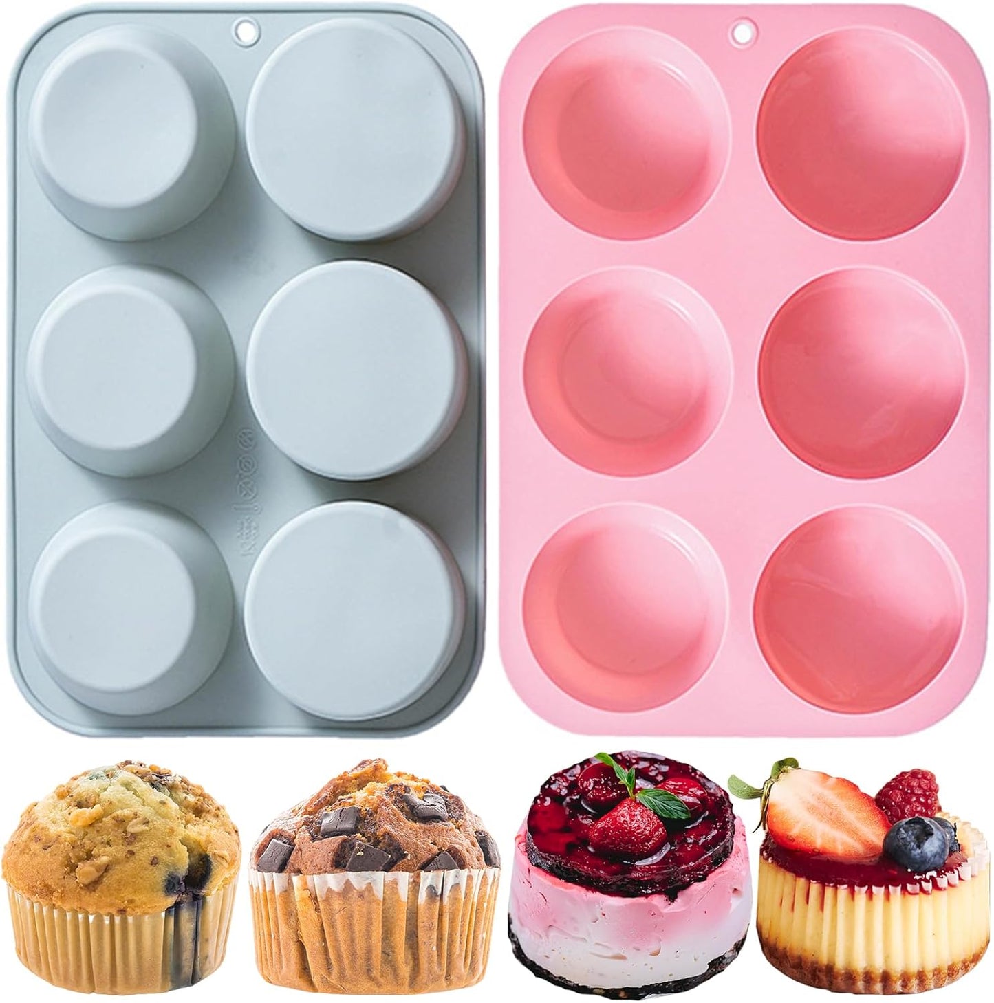 2 Pack Silicone Muffin Pans for Baking, Mini Cupcake Pans 6 Cups, Mini Muffin Pans Nonstick, Silicone Baking Cupcake Molds for Making Muffins, Cakes and Tarts