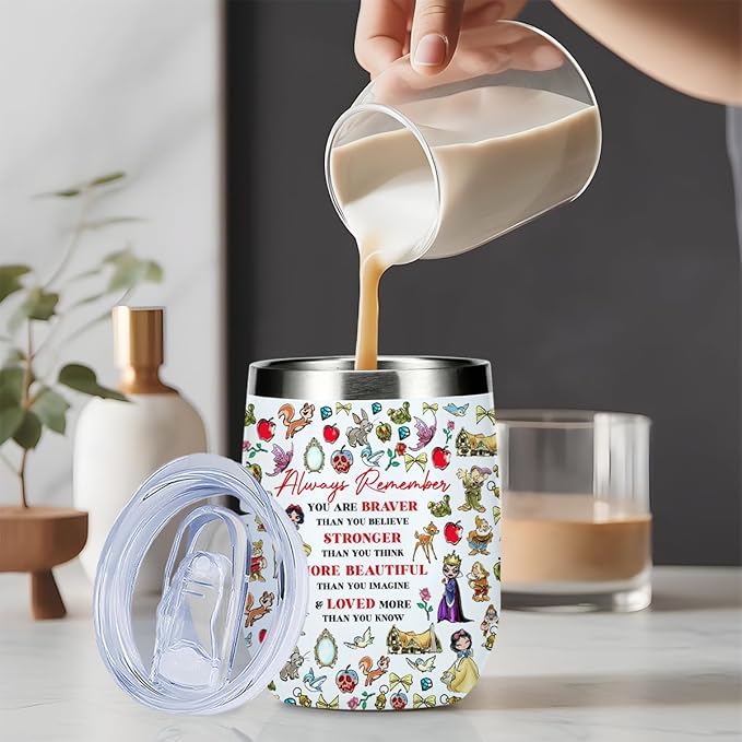 Magical Cute Wine Tumbler, Inspired Character Christmas Birthday Gifts for Women Girls Magic Inspirational Encouragement Gifts Coffee Cup Insulated Stainless Steel 12oz Wine Glass with Lid, Straw
