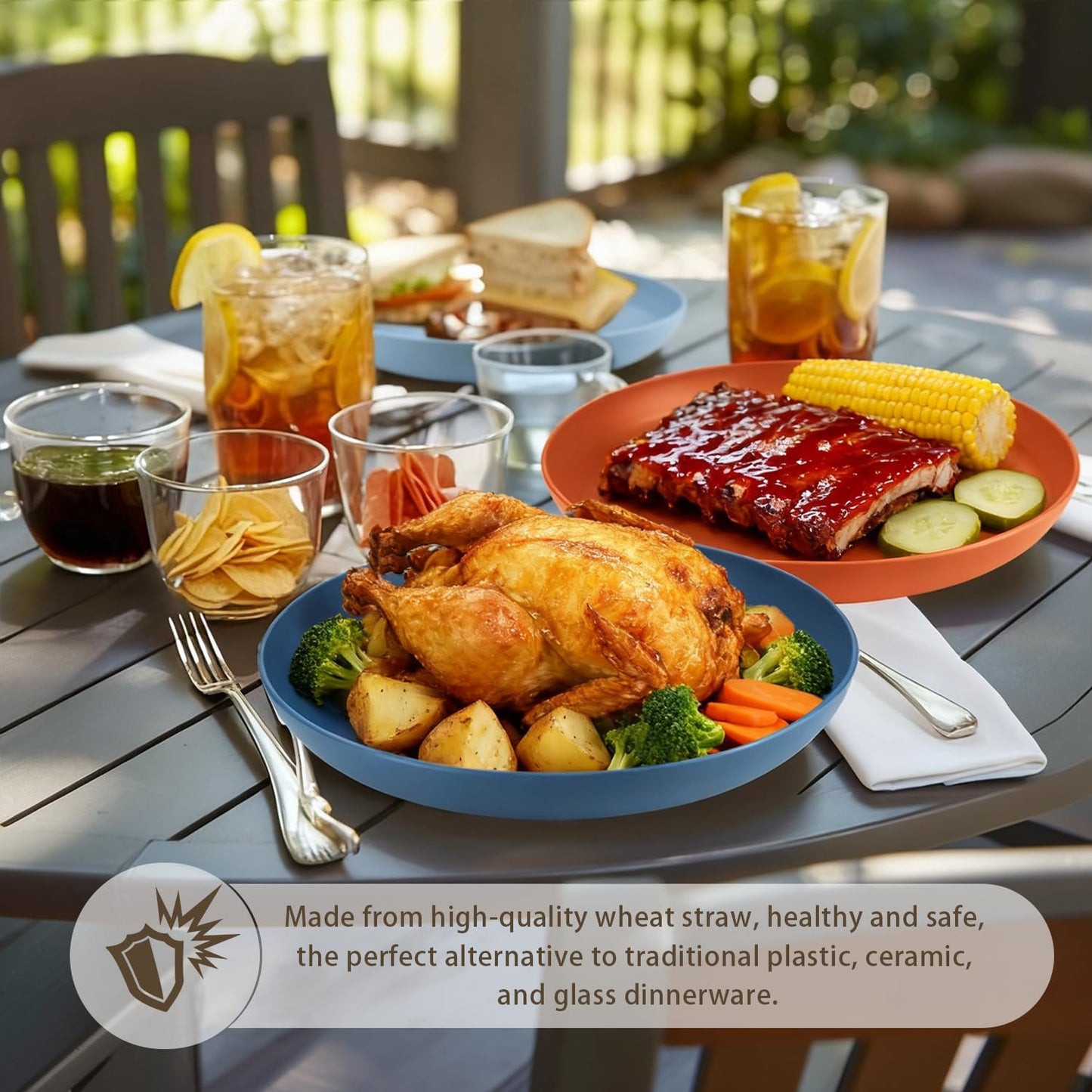 Homienly Deep Plate Set 6 PCS Reusable Dinner Plates Alternative for Plastic Plate Microwave and Dishwasher Safe Wheat Straw Plates for Kitchen Unbreakable 10 Inch Salad Plates for Outdoor (Multi)