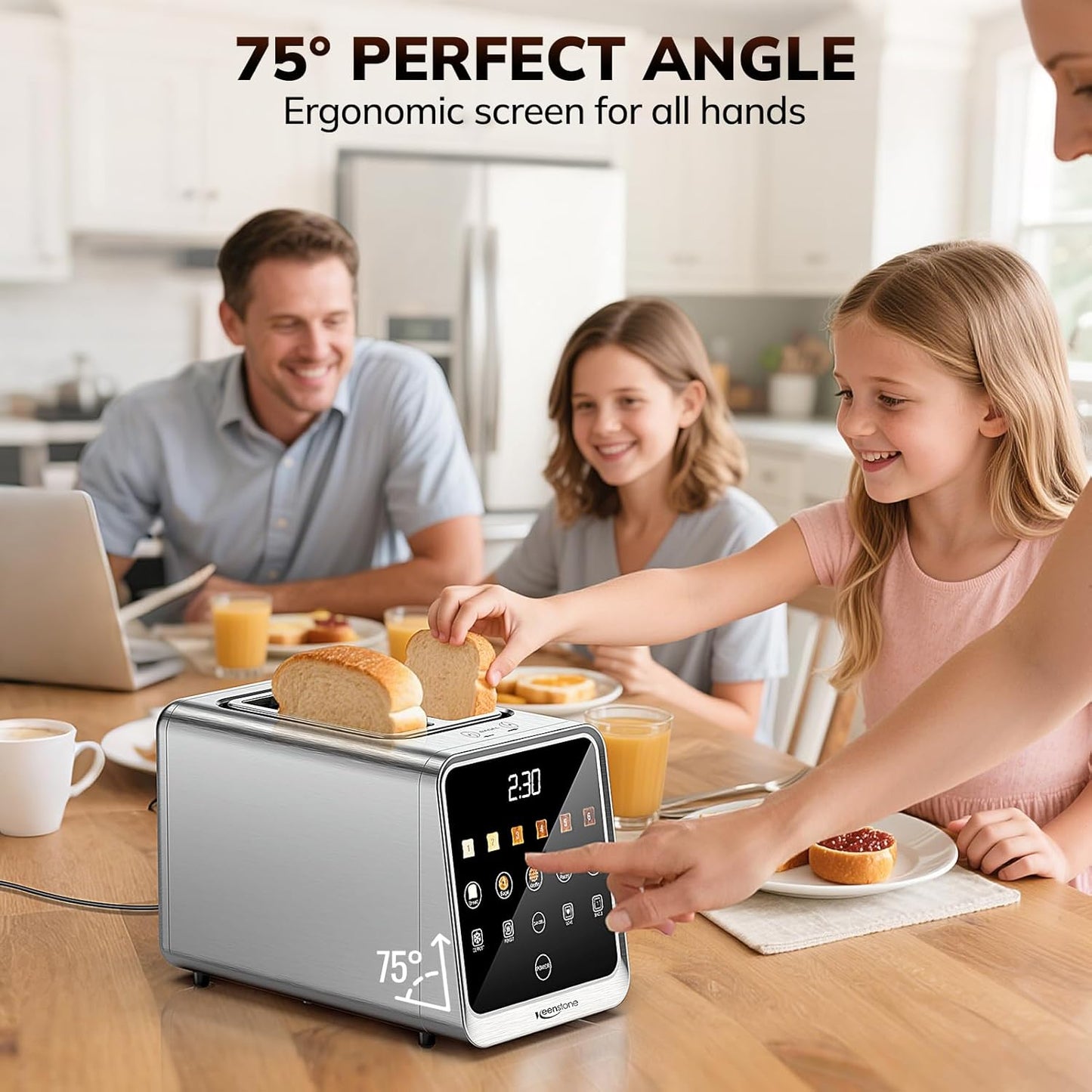 Keenstone Toaster 2 Slice, Digital Smart Toaster with TouchScreen, Dual Control Panel, Single Slot Toasting, Timer, Reheat & Defrost for Bagels, Bread, Waffles, Stainless Steel Kitchen Essentials