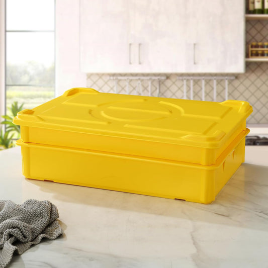 4-Pack Commercial Dough Proofing Box | Pizza/Bread Sourdough Food Storage Containers for Bakeries, Storage Bins with Lids (4 Pack Yellow, 22.8" L x 15.5" W x 6.1" H)